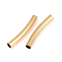 Real 18K Gold Plated SHEGRACE Brass Tube Beads, Curved Tube, Cadmium Free & Nickel Free & Lead Free, Real 18K Gold Plated, 14.8x2mm, Hole: 1.6mm