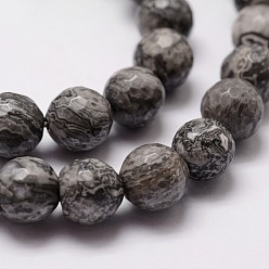 Map Stone Natural Map Stone/Picasso Stone/Picasso Jasper Beads Strands, Faceted, Round, 6mm, Hole: 1mm, about 61pcs/strand, 14.9 inch~15.1 inch