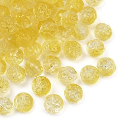 Желтый Прозрачные стеклянные бусины, круглый с цветочным узором, желтые, 11x10 мм, отверстие : 1 мм