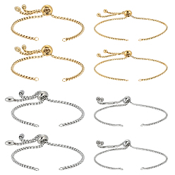 Golden & Stainless Steel Color 8Pcs 4 Styles Adjustable 304 Stainless Steel Box Chain Slider Bracelet Making, Golden & Stainless Steel Color, 8-5/8~9-1/2 inch(22~24cm), Single Chain Length: about 11~12cm, 2pcs/style