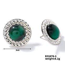 Темно-Зеленый Милые плоские круглые серьги-гвоздики «кошачий глаз» на лето, темно-зеленый, 2 мм
