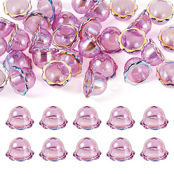 Фиолетовый 30 шт., акриловые колпачки с УФ-покрытием, цветок, фиолетовые, 24x15.5 мм, отверстие : 3 мм, внутренний диаметр: 16.5 мм