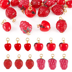 Золотой 16 кулоны лэмпворк ручной работы, с открытыми пружинными кольцами из нержавеющей стали 304, яблоко, виноград и клубника, золотые, 17~24 мм