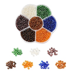 Mixed Color 7 Colors Glass Round Seed Beads, Silver Lined Round Hole Beads, Small Craft Beads, for DIY Jewelry Making, Mixed Color, 8/0, 3mm, Hole: 1mm, about 200pcs/color, 1400pcs/box