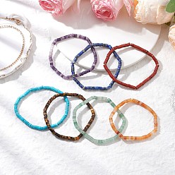 Смешанные камни 7шт. натуральный красный авантюрин/красная яшма/зеленый авантюрин/тигровый глаз/бирюза/лазурит/лепидолит бусины эластичные браслеты для женщин, внутренний диаметр: 2 дюйм (5.1 см)