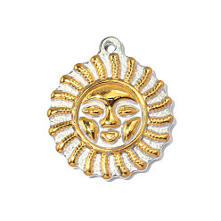 Настоящее золото 18K Два тона 304 из нержавеющей стали подвески, солнечные чары, ионное покрытие (ip), зеркальная полировка, реальный 18 k позолоченный, 29x25 мм, отверстие : 2 мм