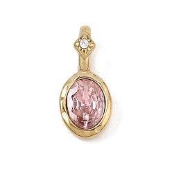 Pink Birthstone Glass Pendants, Faceted Oval Charms, with 316 Stainless Steel Findings, Golden, Pink, 19x8x7mm, Hole: 6x3.5mm