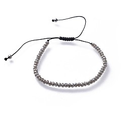 Серый Регулируемые гальванические браслеты из бисера, с нейлоновой нитью и 304 проставками из нержавеющей стали, серые, 1-5/8 дюйм ~ 3 дюйм (4.1~7.8 см)