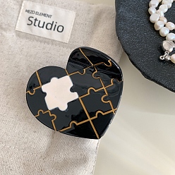 Черный Пазл сердце ацетат целлюлозы (смола) заколки для волос коготь, чёрные, 62x57 мм