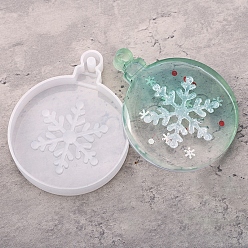 Белый DIY силиконовые формы кулон, формы для литья смолы, инструменты для производства глиняных ремесел, плоские круглые с снежинки шаблон, белые, 80x64x12 мм, отверстие : 4.5 мм