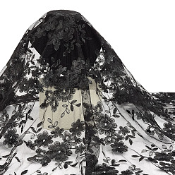 Черный Полиэстеровая ткань для вышивки, для аксессуаров одежды, цветочным узором, чёрные, 1300x0.5 мм, около 1 двор/шт.