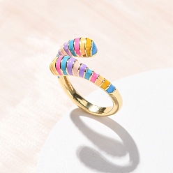 Разноцветный Латунные эмалевые манжеты открытые кольца для женщин, без кадмия и без свинца, долговечный, стойки покрытие, реальный 18 k позолоченный, красочный, 2.5~5.5 мм, внутренний диаметр: 17 мм