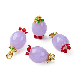 Лиловый Подвески лэмпворк ручной работы, с латунной фурнитурой матового золотого цвета, фрукты, с целью перехода в кольце, сирень, 21.5~22.5x12 мм, отверстие : 4 мм