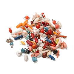 Mixed Color 100Pcs Glass & Mixed Gemstone Pendants, with Platinum Alloy Finding, Mixed Shape, Mixed Color, 6~8x4~14.5x3~6mm, Hole: 1.6~2mm