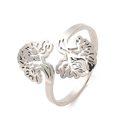 Stainless Steel Color Non-Tarnish 304 Stainless Steel Open Cuff Rings, Tree, Stainless Steel Color, Inner Diameter: 19mm