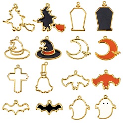 Золотой 9 шт 9 стиль подвески с открытой задней панелью из цинкового сплава, для diy уф смолы, эпоксидная смола, Прессованные цветочные украшения, для Хэллоуина, разнообразные, золотые, 1 шт / стиль