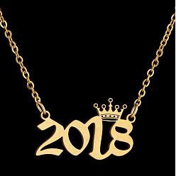 Number Год рождения короны 201 ожерелья из нержавеющей стали для женщин, золотые, число 2018, 17.72 дюйм (45 см)