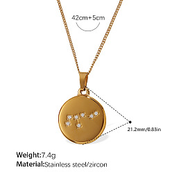 Дева 304 Подвеска-колье из нержавеющей стали с микропаве из прозрачного кубического циркония и изображением двенадцати созвездий, золотые, Дева, 16.54 дюйм (42 см)
