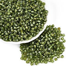 Светло-зеленый Коричневый Краска для выпечки пикассо стеклянные бусины, двухконусные, оливковый, 4~4.5x3.5~4 мм, отверстие : 0.9~1.2 мм, Около 6165 шт / фунт