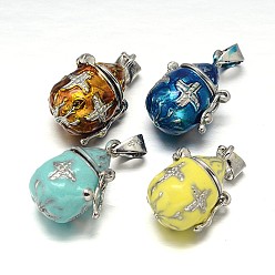 (52) Непрозрачная лаванда Эмалированную кастрюлю стойка покрытие латунь молитва коробка подвески, желаю коробке, разноцветные, 22x16x12 мм, отверстие : 5x3 мм