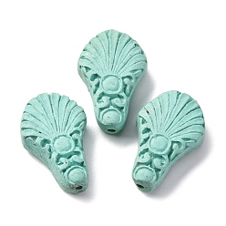 Aquamarine Cinnabar Beads, Carved Lacquerware, Flower, Aquamarine, 30.5x19.5x8.5mm, Hole: 2mm