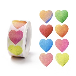Kein Muster Valentinstag herz papier aufkleber, glitzernde Farbverlaufs-Klebeetiketten-Rollenaufkleber, Geschenkanhänger, für Umschläge, Party, präsentiert Dekoration, kein Muster, 25x24x0.1 mm, 500pcs / roll