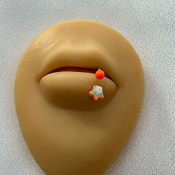 Звезда 316 хирургическая нержавеющая сталь с акриловыми кольцами для губ, цвет нержавеющей стали, оранжевые, звезда, внутренний диаметр: 10 мм, штифты : 1.2 мм, Руководитель: 4 mm