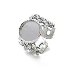 Stainless Steel Color 304 Stainless Steel Cuff Ring Components, Round Bezel Pad Ring Setting, Stainless Steel Color, 18mm, Tray Size: 12mm