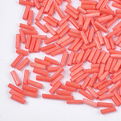 Tomato Glass Bugle Beads, Round Hole, Opaque Colours, Tomato, 6~7x1.5~2mm, Hole: 0.8mm, about 10000pcs/bag