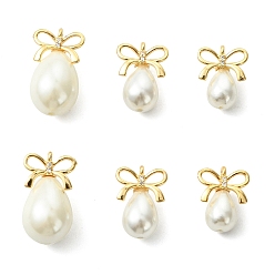 Золотой 6шт. 3 стили подвесок из полированного жемчуга в форме ракушки, Подвески в форме капли с латунными креплениями в виде бантиков, белые, золотые, 13.5~19.5x10.5x6.5~7.5 мм, отверстие : 1 мм, 2 шт / стиль