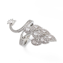 Platinum Clear Cubic Zirconia Peacock Adjustable Ring, Brass Jewelry for Women, Lead Free & Cadmium Free, Platinum, Inner Diameter: 17mm