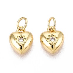 Настоящее золото 18K Латунные микро проложить кубического циркония прелести, с целью перехода в кольце, без никеля , Сердце звездочкой, прозрачные, реальный 18 k позолоченный, 10x9x3.5 мм, отверстие : 3 мм