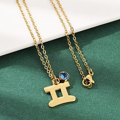 Близнецы 304 ожерелья с подвесками в виде созвездий из нержавеющей стали и стеклянного сверла, реальный 18 k позолоченный, вакуумные покрытия, Близнецы, 17.72 дюйм (45 см), Кулон : 15x15x1.1 мм