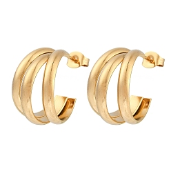 Золотой 201 трехслойные серьги-гвоздики в форме буквы С из нержавеющей стали, с 304 штифта из нержавеющей стали, золотые, 18.5x12.5 мм