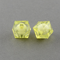 Champagne Yellow Transparent Acrylic Beads, Bead in Bead, Faceted Cube, Champagne Yellow, 10x9x9mm, Hole: 2mm, about 1050pcs/500g