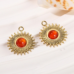 Красный Агат Природные сердолик подвески, Подвески от солнца из нержавеющей стали золотистого цвета, аксессуары для ожерелья своими руками, 17.5x15 мм
