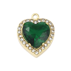 Сердце Ионное покрытие (IP) 304 микропаве из нержавеющей стали, прозрачный кубический цирконий, со стеклянными подвесками, ручная полировка, реальный 18 k позолоченный, сердце, 16.5x14x6.5 мм, отверстие : 1.6 мм