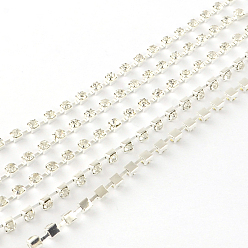 Silver Brass Crystal Rhinestone Strass Chains, with Spool, Rhinestone Cup Chain, Silver, 3mm, about 10yards/roll, 1527pcs/roll