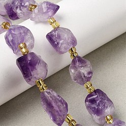 Фиолетовый Гальванизированные нити из необработанных натуральных аметистов, с бисером, самородки, фиолетовые, 13~20x12~14.5x11~14 мм, отверстие : 1.2~1.4 мм, около 9 шт / нитка, 6.89''~7.09'' (17.5~18 см)