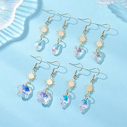 Золотой Стеклянные серьги-подвески в форме цветов, сердец, капель и ромбов, с фурнитурой для сережек из латуни и нержавеющей стали, золотые, 304 мм