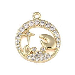 Cancer Brass Micro Pave Clear Cubic Zirconia Pendants, Twelve Constellations, Cancer, 18x15x2.5mm, Hole: 1.5mm