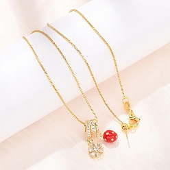 Цветок Латунные подвески с микропаве из прозрачных кубических цирконий и красной эмалью, реальный 18 k позолоченный, стойки покрытие, долговечный, без кадмия и без свинца, цветок, 19.09 дюйм (48.5 см)