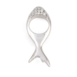 Platinum Brass Micro Pave Clear Cubic Zirconia Pendants, Fish Charms, Rack Plating, Long-Lasting Plated, Lead Free & Cadmium Free, Platinum, 30x12x5mm, Hole: 4x2.5mm