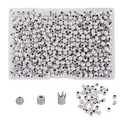 Platinum 6Pcs 3 Styles Brass Micro Pave Cubic Zirconia Beads, with 350 Pcs CCB Plastic Beads, Round & Crown & Hexagon, Platinum, 2pcs/Style
