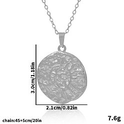 Серебро 304 Женские ожерелья с подвесками в виде дисков из текстурированной нержавеющей стали, серебряные, 17.72 дюйм (45 см)