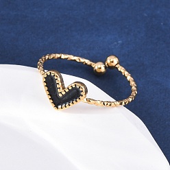 Черный Сердце 304 эмалированные манжеты из нержавеющей стали, золотые, чёрные, 9.5x7.5 мм, размер США 7 1/4 (17.5 мм)