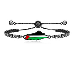 Черный Карта Палестины 304 Браслеты-слайдеры из нержавеющей стали с эмалевым покрытием и прозрачными кубическими циркониями для женщин, чёрные, 4.72~10.83 дюйм (12~27.5 см)