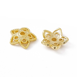 Real 24K Gold Plated Brass Beads Caps, 5-Petal, Cadmium Free & Lead Free, Flower, Real 24K Gold Plated, 10x2.5mm, Hole: 1.5mm