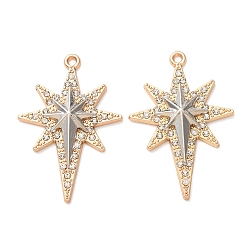 Platinum & Light Gold Alloy Rhinestone Pendants, Star Charms, Platinum & Light Gold, 37x25x4mm, Hole: 1.6mm
