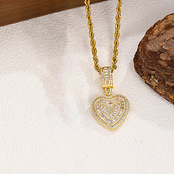 Золотой Женские ожерелья в стиле хип-хоп с подвеской в виде сердца из латуни с микропаве из прозрачных кубических цирконий, золотые, 23.62 дюйм (60 см)